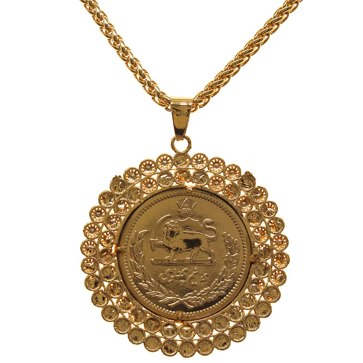Gold Pt Persian Pahlavi Lion Sun Shir Khorshid Necklace Gift