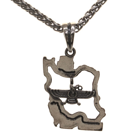 Sterling Silver Farvahar Persian Map Pahlavi Necklace Pendant Gift
