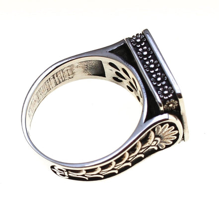 Sterling Silver Farvahar Faravahar Persian Zoroastrian Onyx Ring Size 10