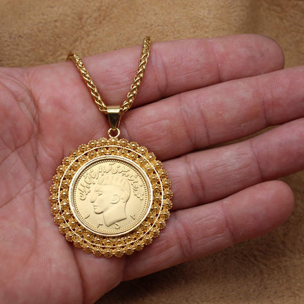 Gold Pt Persian Pahlavi Lion Sun Shir Khorshid Necklace Gift