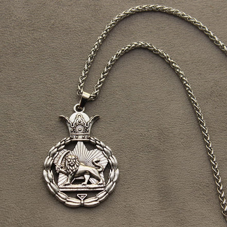Iranian Persian Pahlavi Lion Sun Shir Khorshid Crown Necklace