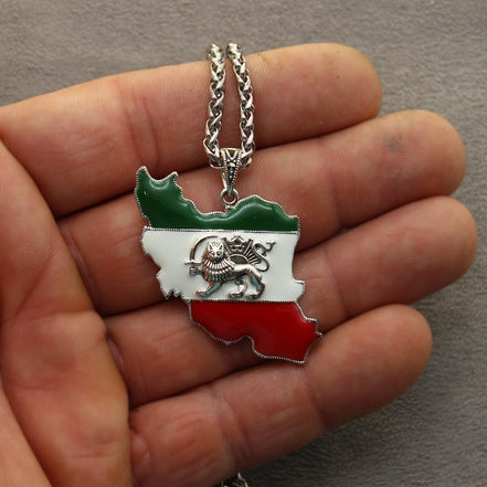 Sterling Shir khorshid Iran Map Flag Necklace Pendant Gift