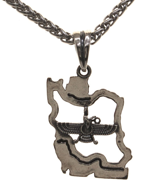 Sterling Silver Farvahar Persian Map Pahlavi Necklace Pendant Gift