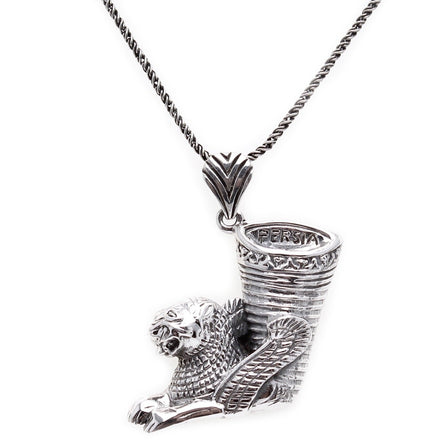 Sterling Siver 925 Persian Winged Lion Riton Necklace Persia Parsi Art Gift