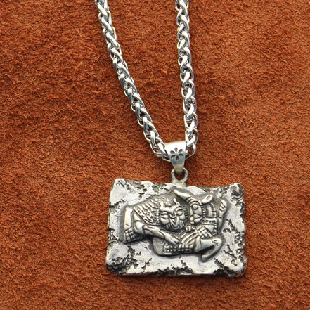 Sterling Silver Persian Empire Lion Bull Fight Achaemenid Iranian Necklace Pendant