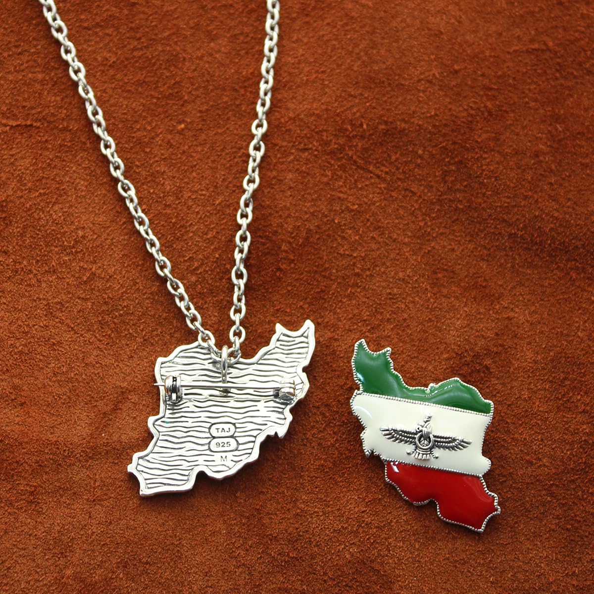 Sterling Silver Farvahar Iran Map Flag Necklace Pendant Gift