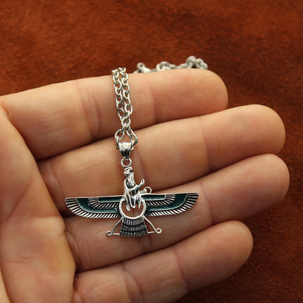 Asoodehdelan Sterling Silver Persian Farvahar Faravahar Necklace Pendant