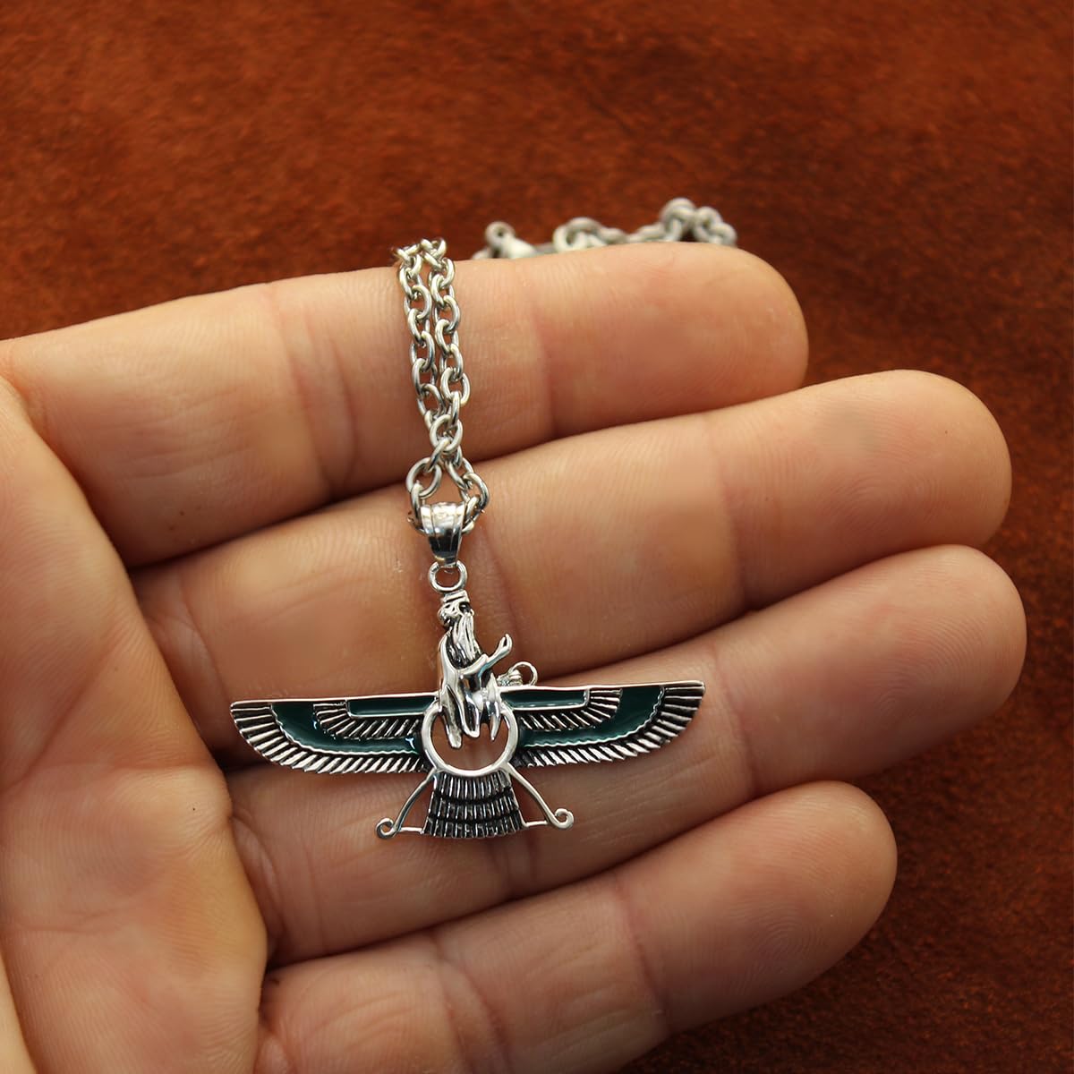 Asoodehdelan Sterling Silver Persian Farvahar Faravahar Necklace Pendant