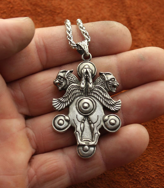 Sterling Silver Persian Iranian Achaemenid Winged Lion Shield Necklace