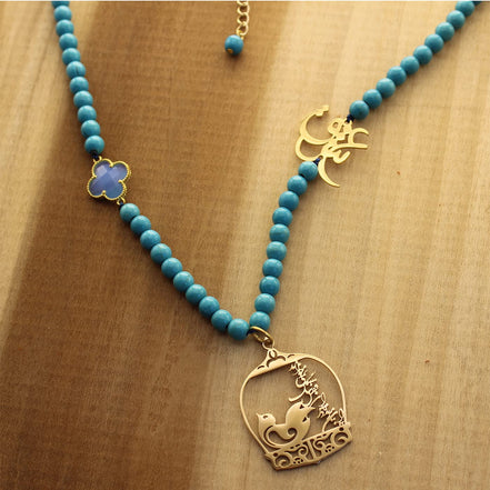 Iranian Persian Morq Amin Farsi Poem Necklace Torquoise Necklace Pendant