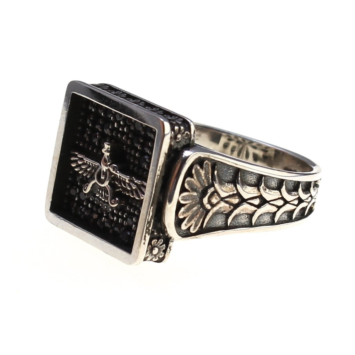 Sterling Silver Farvahar Faravahar Persian Zoroastrian Onyx Ring Size 10