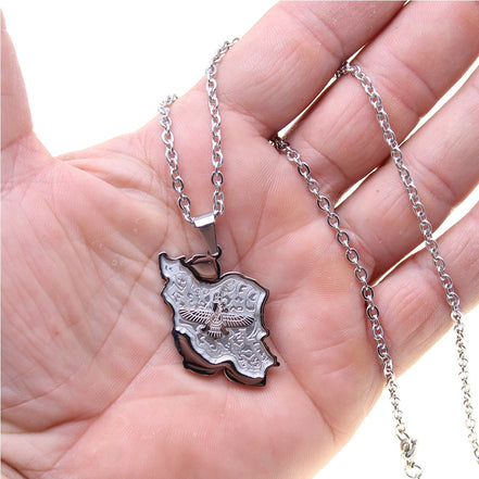 Iranian Persian Map Farvahar Necklace Chain Iran Map Necklace
