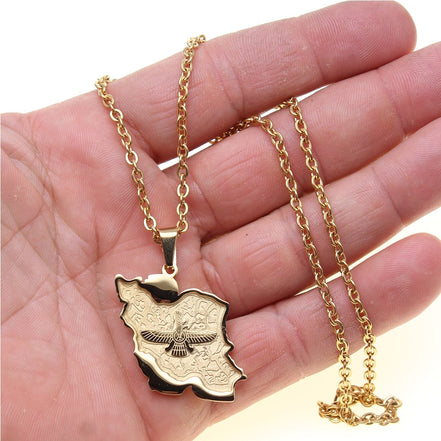 Iran Map Flag Farvahar Necklace Persian Iranian Faravahar Chain Necklace