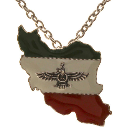 Sterling Silver Farvahar Iran Map Flag Necklace Pendant Gift