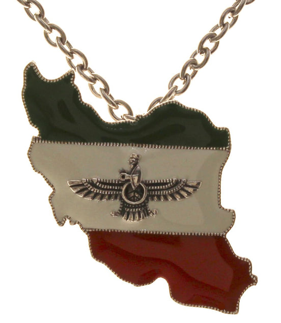 Sterling Silver Farvahar Iran Map Flag Necklace Pendant Gift