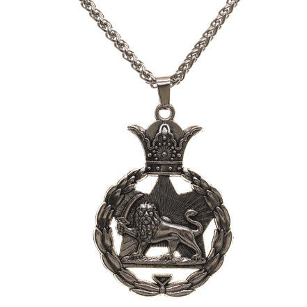 Iranian Persian Pahlavi Lion Sun Shir Khorshid Crown Necklace