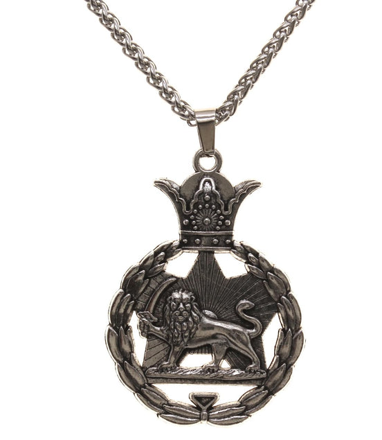 Iranian Persian Pahlavi Lion Sun Shir Khorshid Crown Necklace
