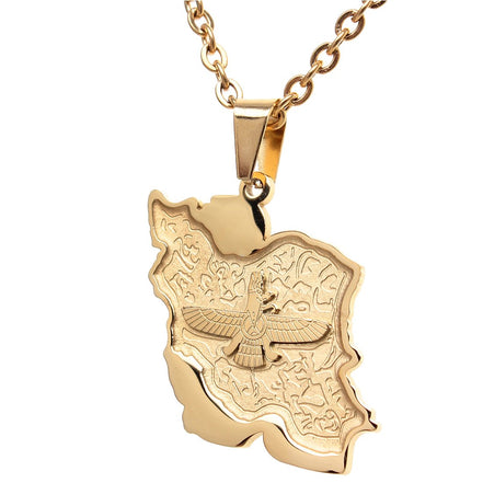 Iran Map Flag Farvahar Necklace Persian Iranian Faravahar Chain Necklace