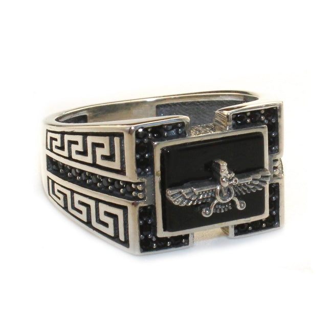 Sterling Silver Farvahar Faravahar Onyx Persian Zoroastrian Ring Size 10.5